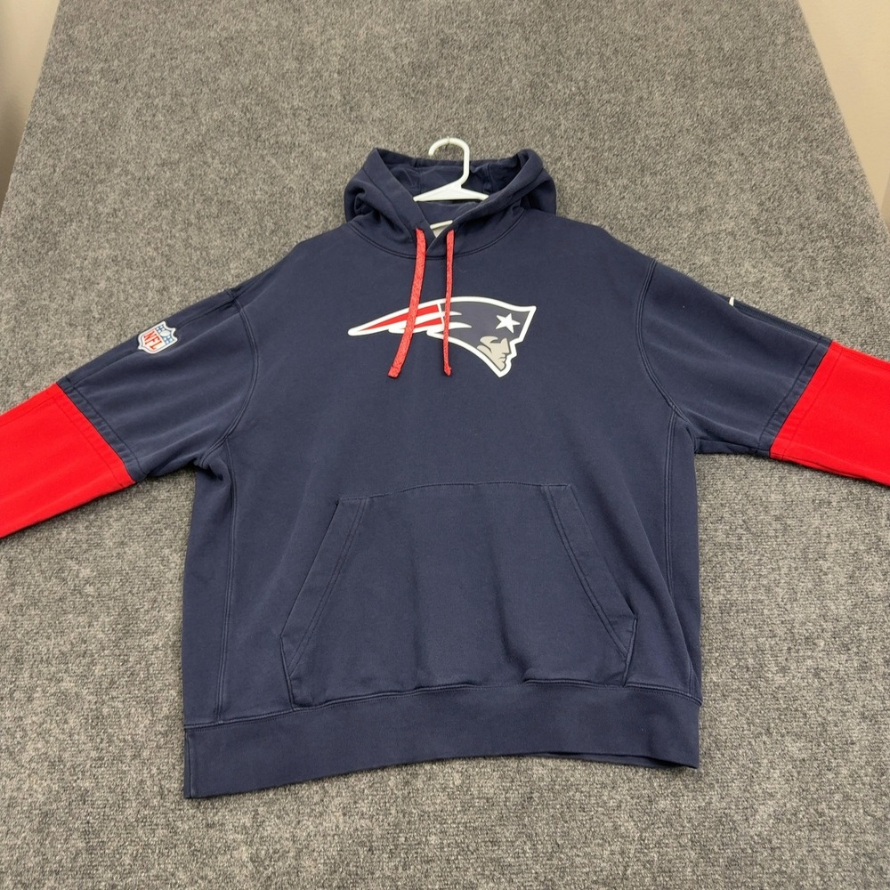 New England Patriots Nike Hoodie Mens L Navy Red Cotton Colorblock Sporty Style